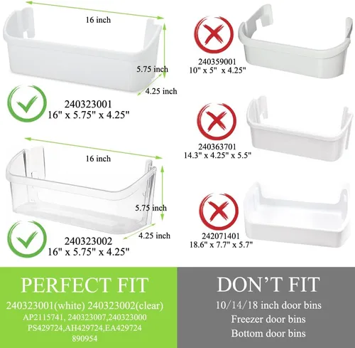 Miniatura 4 de 240356401 y 240323001 Contenedor de estante de puerta para refrigerador Frigidaire FFHS2622MSJ FRS6LR5EB2 FGHS2644KF2 FRS6R4EW2 FFSS2614QS6A
