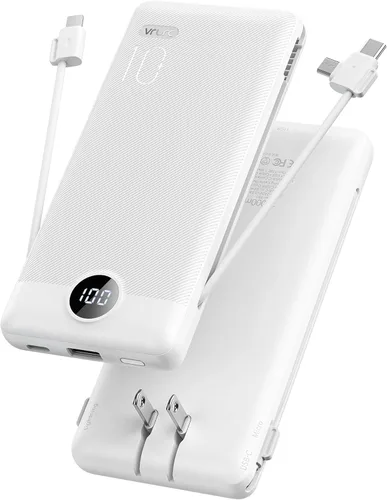 Miniatura 10 de Cargador portátil, banco de energía integrado y enchufe de pared de CA, banco portátil VRURC USB C de 10000 mAh, cargador de teléfono esencial