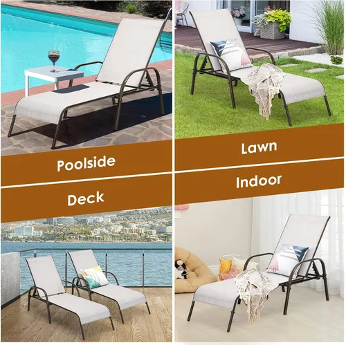 Miniatura 9 de Tangkula Sillón para exteriores, tumbona de patio con respaldo ajustable, sillón reclinable para piscina exterior con marco de acero resistente