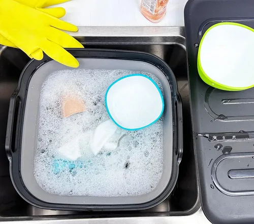 Miniatura 7 de SAMMART Sartén plegable de 10 L (2.64 galones) con tapón de drenaje, lavabo plegable, tina portátil para lavar platos, bandeja de almacenamiento