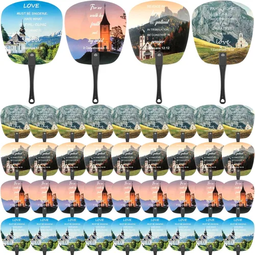 Miniatura 7 de Geetery 36 abanicos de la Biblia cristiana a granel para iglesia redonda de plástico para decoración de fiestas religiosas de verano, regalos