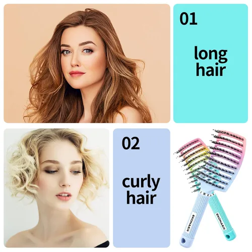 Miniatura 2 de Paquete de 2 cepillos desenredantes para eliminar nudos sin dolor, añade brillo y hace que el cabello sea suave, cepillo desenredante de cerdas