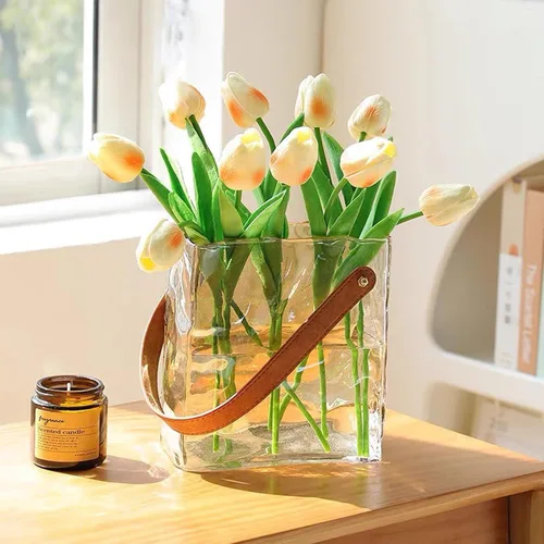 Miniatura 4 de Cuero hecho a mano - Bolso de mano - Estilo florero de cristal - Elegancia simple para tu espacio (ámbar)