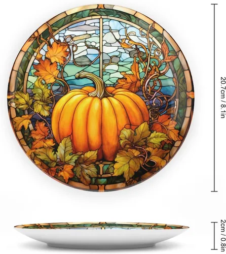 Miniatura 2 de Platos decorativos de calabaza de otoño con diseño de vitrales, platos de cerámica para decoración del hogar, exhibición de platos llanos para sala