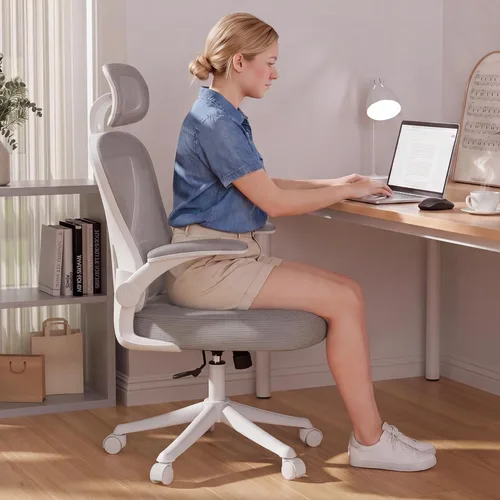 Miniatura 3 de SeekFancy Silla de Oficina Ergonómica M903, Silla de Escritorio para Computadora con Ruedas, Silla de Oficina de Malla de Respaldo Alto con Soporte
