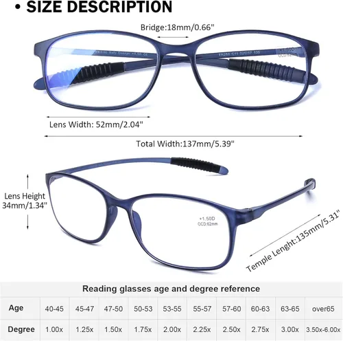 Miniatura 3 de AQWANO Blue Light Blocking Reading Glasses Women Men, Lightweight Flexible TR90 Computer Readers Unbreakable Cheaters Glasses Paquete de 4