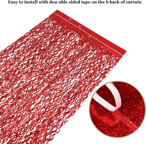Miniatura 4 de 3 paquetes de cortinas de fondo rojas - CYLMFC 1 x 2 metros, cortinas de fondo de papel de aluminio con lentejuelas para decoraciones de cumpleaños