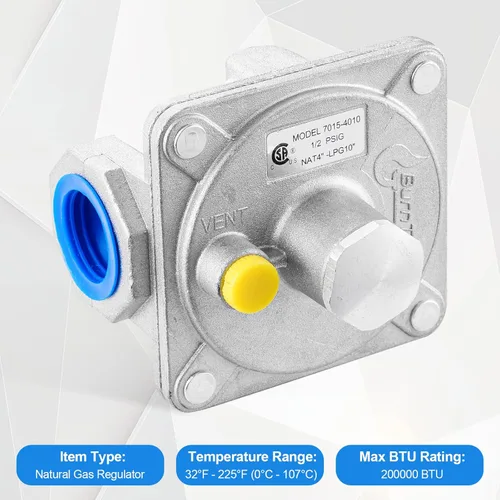 Miniatura 3 de Regulador de presión de gas natural FNPT de 3/4 pulgadas, regulador de presión de gas propano con presión de entrada de 1/2 PSIG y salida WC de 4 a