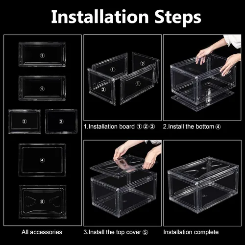 Miniatura 6 de Paquete de 12 cajas de zapatos de acrílico, cajas de zapatos ultra transparentes, apilables, caja de almacenamiento de zapatos para zapatos