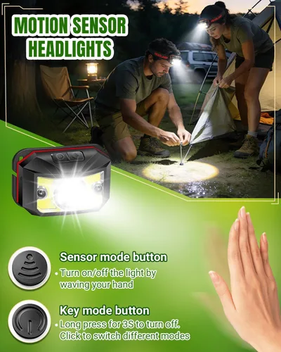 Miniatura 4 de Paquete de 2 faros delanteros – Linterna recargable superbrillante, 8 modos con carga rápida USB-C, movimiento impermeable IPX4 para camping, caza