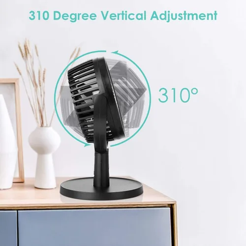 Miniatura 3 de Shinebella Ventilador de escritorio pequeño de 4 velocidades con fuerte flujo de aire, mini ventilador USB portátil personal, silencioso, rotación