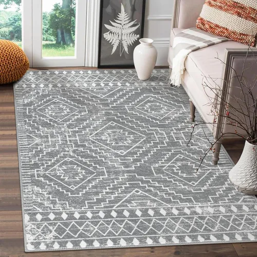 Miniatura 50 de Wonnitar Alfombra marroquí lavable de 5 x 7 pies, color negro, alfombra grande para sala de estar, antideslizante, bohemio, para dormitorio