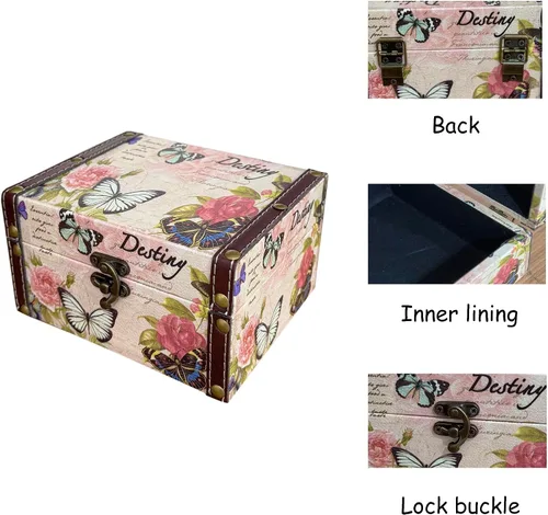 Miniatura 4 de Joyero de mariposa rosa caja decorativa de almacenamiento para joyas, baratijas, fotos, caja de madera del tesoro para mujeres y niñas, regalos caja
