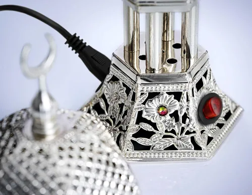 Miniatura 5 de AM Quemador de incienso eléctrico regulador, temperatura ajustable y temporizador, quemador de Oud para Bakhoor, incienso, resina y aceites Plata