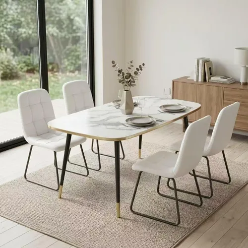 Miniatura 35 de HIPIHOM Mesa de comedor moderna de granja de 47.2 pulgadas, mesa de comedor rectangular de madera con patas de metal para 4 personas para comedor