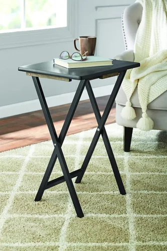 Miniatura 2 de DOrame Juego de mesa plegable negra de 5 piezas con bandeja de TV, mesas plegables, mesas de café de 19 x 15 x 26 pulgadas