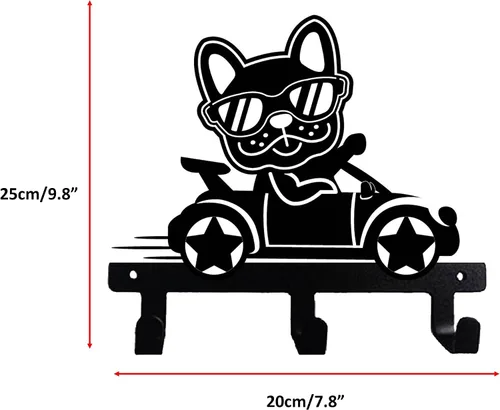 Miniatura 2 de Gancho de pared con forma de bulldog francés Frenchie Boston Terrier Happy Car Ride para correa, llaves, ropa, toalla