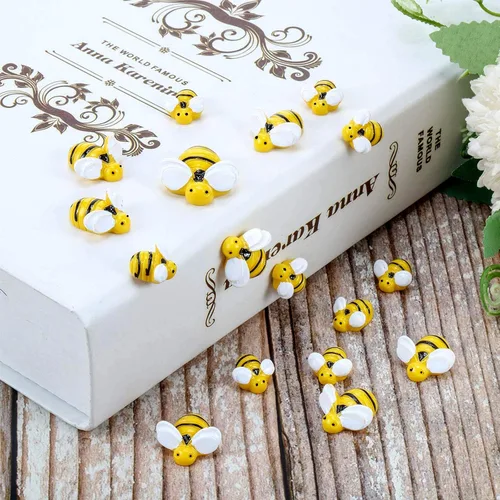 Miniatura 6 de Hicarer 45 piezas de abejas pequeñas, decoración de fiesta, decoración de fiesta, adorno en forma de abeja de resina de miel con caja