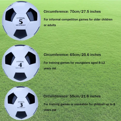 Miniatura 2 de Balón de fútbol clásico en blanco y negro con inflador, piel sintética cosida a máquina, pelota de entrenamiento y partido duradera, tamaños 3, 4