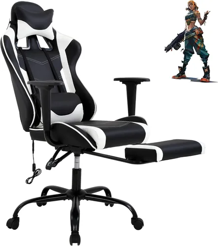 Silla ergonómica para juegos de PC, silla de oficina de carreras, silla de videojuegos, función de masaje, soporte lumbar con reposabrazos Blanco