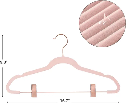 Miniatura 7 de SONGMICS Paquete de 24 Perchas para Pantalones, Perchas para Abrigos de 16.7 Pulgadas con Clips Móviles de Color Oro Rosa, Resistentes