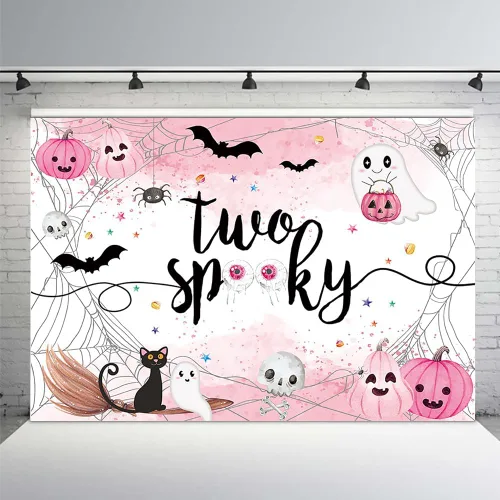 Miniatura 10 de MEHOFOND Fondo espeluznante de Halloween de 7 x 5 pies, fondo azul acuarela Little Boo Baby Shower para niños, telaraña de murciélago, calabaza