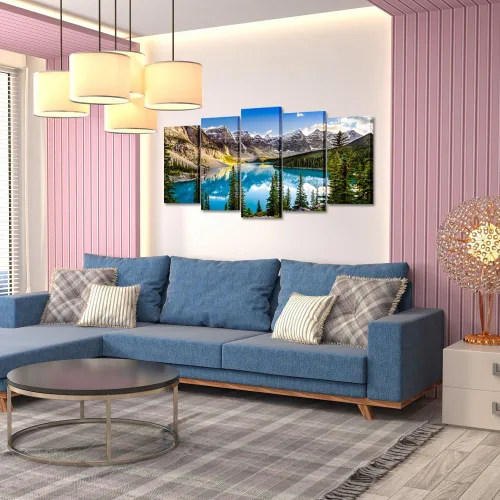 Miniatura 4 de KREATIVE ARTS - 5 impresiones en lienzo de arte para pared, imágenes de paisaje de Canadá Moraine Lake y Montañas Rocosas, pintura en lienzo
