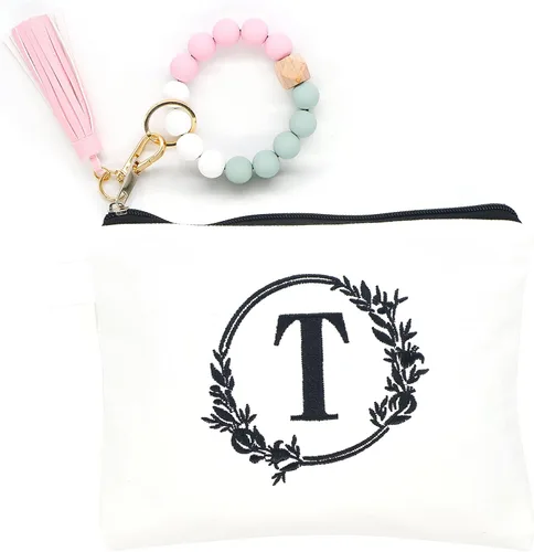 Miniatura 8 de Bolsa de cosméticos con combinación de letras bordadas, bolsa de regalo personalizada, adecuada para bodas, cumpleaños, vacaciones, es un gran