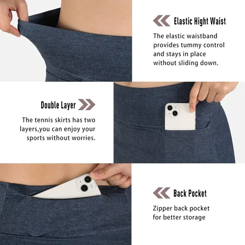 Miniatura 5 de beroy Faldas cortas para mujer, falda de 20 pulgadas hasta la rodilla para mujer, falda deportiva con pantalones cortos