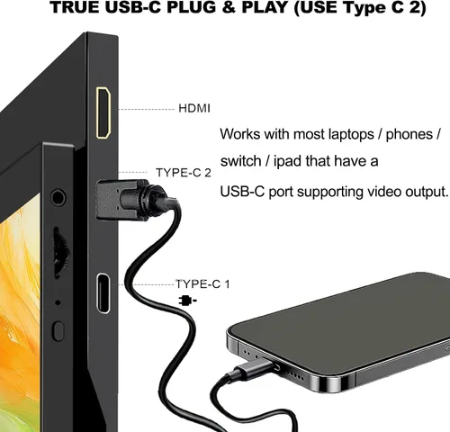 Miniatura 5 de Monitor portátil de 15.6 pulgadas, ultra delgado, Full HD, 1080p, IPS, monitor de viaje, USB-C Plug & Play, segunda pantalla HDMI para laptop, Mac