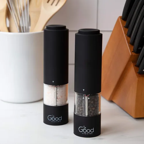 Miniatura 3 de Molinillo eléctrico de pimienta y molino de sal, dispensador de especias con una sola mano con luz LED y grosor ajustable, mejora de cocina premium