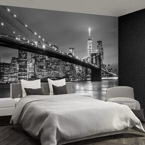 Miniatura 2 de Papel tapiz mural gris de Nueva York del Puente de Brooklyn, papel tapiz mural de paisaje urbano grande para sala de estar y dormitorio - 108"x75