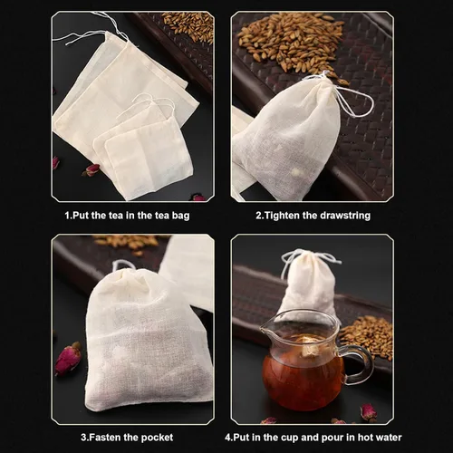 Miniatura 6 de Numola 50 bolsas de té de algodón sin blanquear, bolsas de té reutilizables con cordón para cocinar sopa, bolsa infusora de té orgánico natural