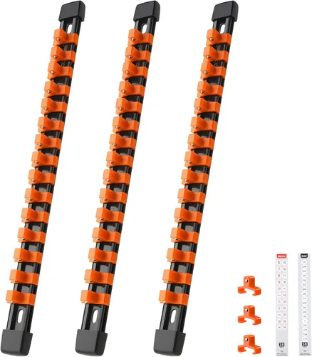 Miniatura 14 de Reniteco Organizador de enchufes de 3 piezas, unidad de 3/8 pulgadas x 45 clips, soporte de enchufe de ABS resistente con tapas de extremo Negro