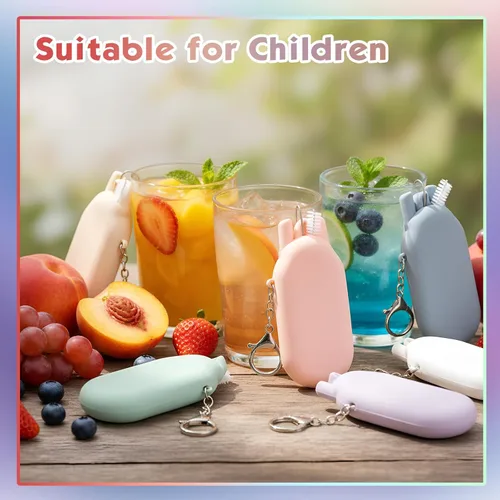 Miniatura 5 de Meanplan Juego de 6 popotes de silicona reutilizables plegables y portátiles para viajes de fiesta, frío o caliente, con funda de transporte