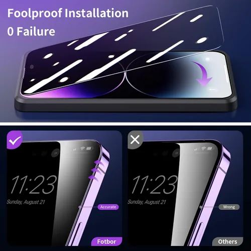 Miniatura 5 de Fotbor [Paquete de 3+3] Protector de pantalla de privacidad para iPhone 13 Pro Max con protector de lente de cámara, cobertura completa privada