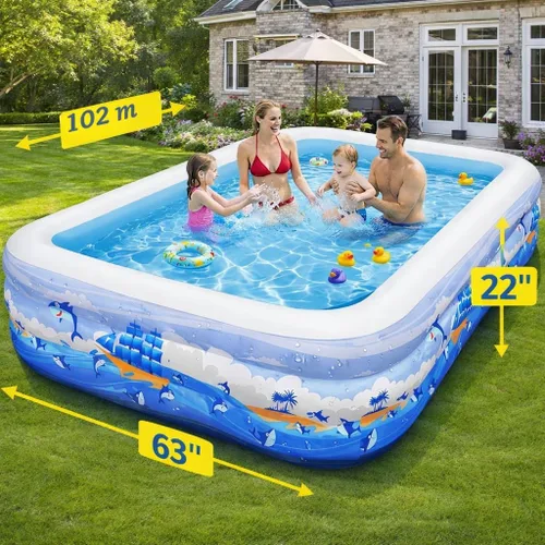 Miniatura 2 de Piscina inflable para niños y adultos, 102 x 63 x 22 pulgadas, piscinas inflables familiares de tamaño completo para niños, piscina gruesa