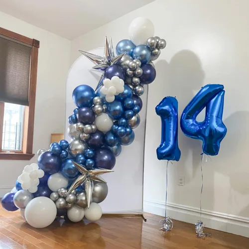 Miniatura 4 de Kit de Arco de Globos Azul Blanco Plateado, Guirnalda de Globos Azul Marino Plateado Blanco con Globos Metálicos Azul Oscuro Azul Claro Plateados