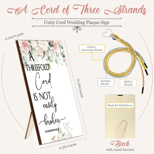 Miniatura 2 de Yookeer Regalo de boda, un cordón de tres hebras, un letrero de unidad de tres cuerdas, arte de matrimonio, trenza enmarcada de madera, para colgar