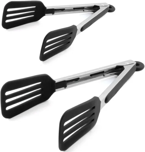 pinzas de cocina de 9 pulgadas y 12 pulgadas, de acero inoxidable, de silicona, resistentes al calor, tipo espátula, para dar vuelta la carne, para