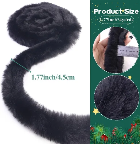 Miniatura 2 de 4 yardas de ribete de piel sintética negra para Navidad, cinta de tela de piel artificial para costura, ribete de encaje para costura