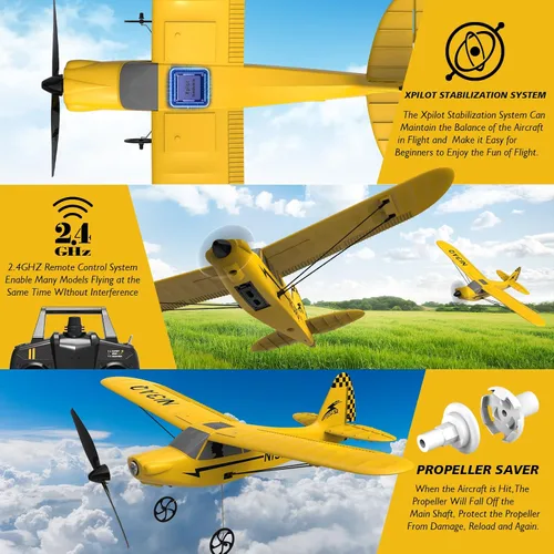 Miniatura 4 de Avión RC de 82.4 °F con control remoto de 3 canales, entrenador de avión deportivo Cub S2 con protector de hélice y sistema de estabilización
