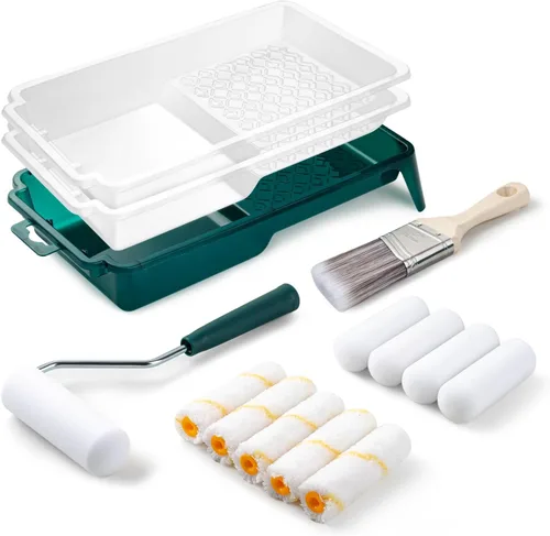 Miniatura 8 de Kit de rodillos de pintura, paquete de 19, rodillo de pintura de espuma pequeño de 4 y 2 pulgadas, mini rodillo de pintura con cubiertas de rodillos