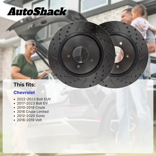 Miniatura 2 de AutoShack 10.87" (276 mm) Rotores de freno delanteros ventilados, perforados y ranurados con revestimiento E, reemplazo con acabado negro, juego