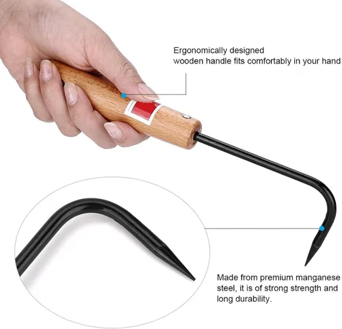 Miniatura 3 de Escardadora, herramienta de deshierbe de jardín de metal con mango de madera, mini extractor de malezas cultivador para excavar bordes plantación
