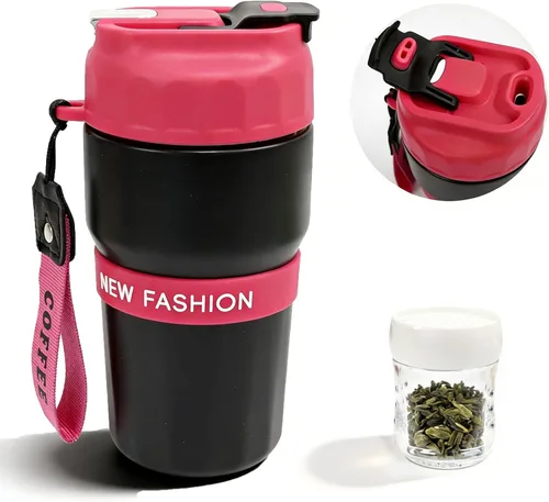 Toycol Vaso térmico con aislamiento térmico, taza de viaje magnética 2 en 1 de acero inoxidable para té y café, botella de agua a prueba de fugas de