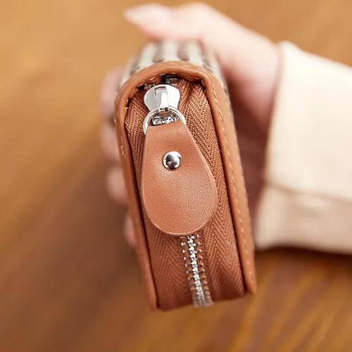 Miniatura 5 de Tarjetero de tarjetas de crédito con cremallera para mujer bloqueo RFID fundas para tarjetas de visita para mujer marrón