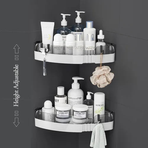 Miniatura 6 de Paquete de 2 estantes esquineros para ducha, organizadores de almacenamiento de baño para champú, acondicionador, jabón y más, diseño extraíble