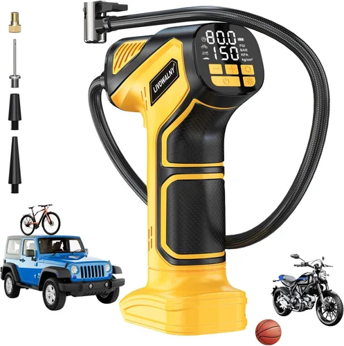 Inflador de neumáticos, compresor de aire portátil compatible con batería Dewalt de 20 V, bomba de aire LIVOWALNY de 150 PSI, bomba de neumáticos
