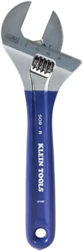 Miniatura 7 de Klein Tools D509-8 Llave ajustable, llave de transmisión forjada de mandíbula extra ancha con acabado cromado pulido, 8 pulgadas